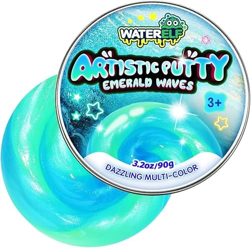 WATERELF Pâte Sensorielle Éblouissante 90 g, pâte Slime Non Toxique, Paillettes Bleu-Vert, Jouet créatif pour garçons et Filles, soulagement du Stress, pâte thérapeutique Non Collante pour Adultes