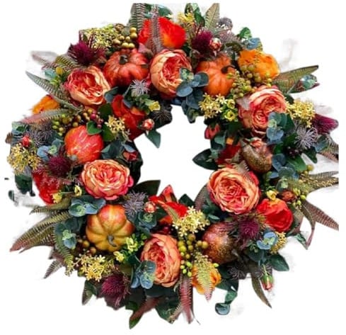 Asyduey 19.7-Inch Autumn Wreath Fall Wreaths for Front Door Outside,with Pumpkin Berries Suitable for Halloween Thanksgiving