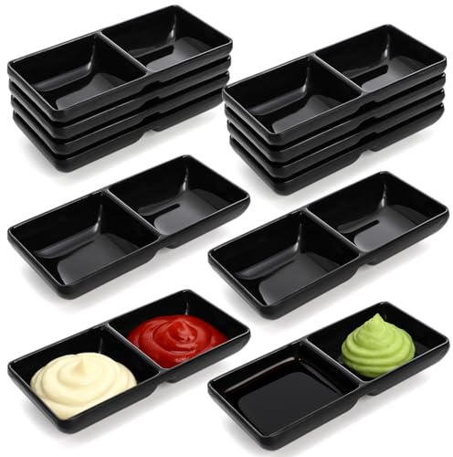 Jowgut 12 Pieces Dual Dipping Sauce Bowls, Melamine Soy Sauce Dish