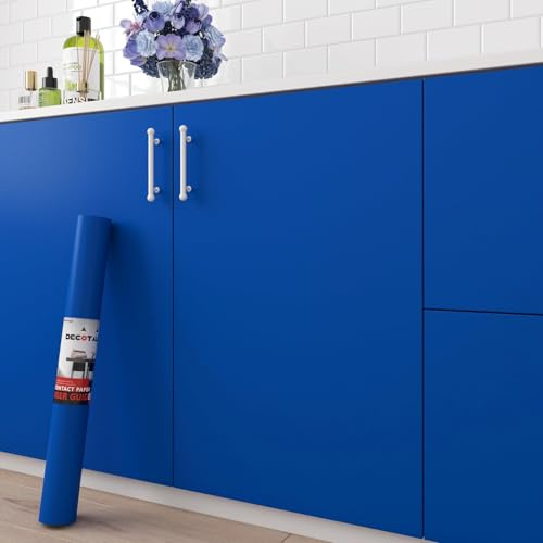 Decotalk Papier Adhésif pour Meuble Uni-colore Bleu Royal Mat 40X500cm Papier Peint Épais Rouleau Adhesif pour Meuble Bleu Film Autocollant Décoratif Vinyle pour Cuisine Porte Armoire Table Lavable