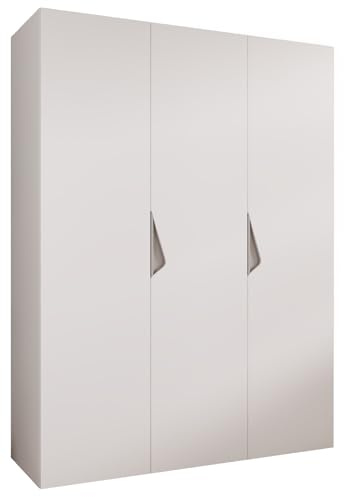 MEBLE KRYSPOL - Kleiderschrank - Garderobenschrank - 150 cm x 202 x 52 cm - Schrank mit Kleiderstange, 3 Türen - für Schlafzimmer, Flur - SANDI, Weiß, Griff Kaschmir