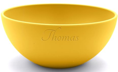 Magu 1 Frühstücksschale mit Namen, Biopolymer, gelb | Prägegravur ohne Farbe, erdölfrei, BPA-frei, Ø 16 cm, 0,66 l, bruchfest, spülmaschinengeeignet