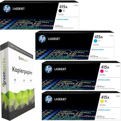 green gecko Original Toner Set - 415A Multipack (CMYK) - kompatibel mit HP Color LaserJet Pro MFP M 454 478 479 mit 500 Blatt A4 Kopierpapier