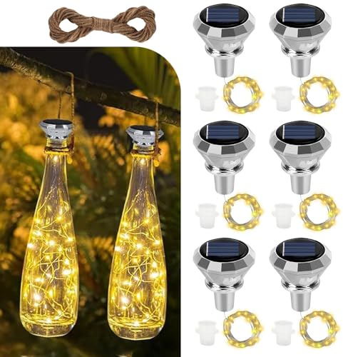 SKIKHN Flaschenlicht, 6 Stück Solar Flaschen Licht, 20 LEDs Flaschen-Lichterkette, Solar Flaschenlicht Stimmungslichter, LED Flaschenlicht für Party, Hochzeit, Garten, Außen/Innen Deko