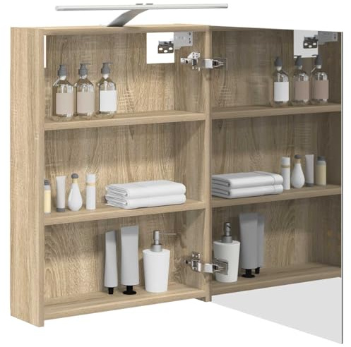 vidaXL Badezimmerspiegelschrank Sonoma-Eiche 50 x 14,5 x 70 cm | Reflexion und Transparenz in einem, Robuster Stauraum aus Holzwerkstoff, Leicht zu öffnen und sicher zu schließen