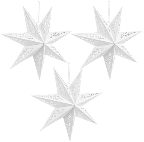 Garneck Pantalla Lámpara Estrella de Papel White Plegable Diseño de Puntas para Decoración de Fiesta y Cumpleaños, Pack de 3 Piezas Versátiles