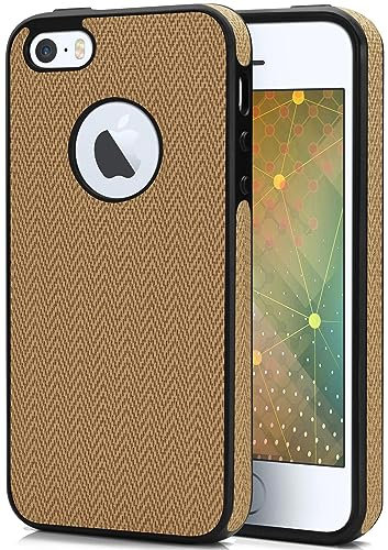 moex® Premium Silikonhülle mit Textil Applikationen passend für iPhone 5s / 5 / SE (2016) | Für besten Grip - Flexibel, Schlank und Stylisch, Beige Schwarz
