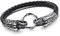 Cupimatch Herren Lederarmband, Edelstahl Gotik Drachen Kopf Anhänger geflochten Manschette Kordelkette Ring Armband Armreif, silber schwarz
