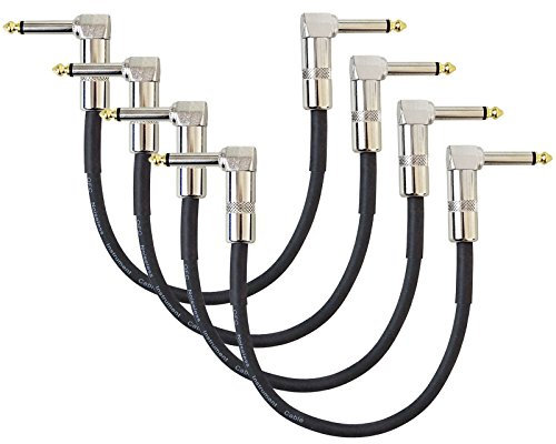 keepdrum GC028 Patchkabel Set 30cm Klinke 6,3mm Kabel für Gitarren-Effektgeräte Winkelstecker 4 STÜCK