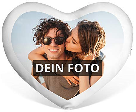 PhotoFancy® - Herzkissen mit Foto Bedrucken - Fotokissen in Herzform selbst gestalten (Herzkissen mit Foto)