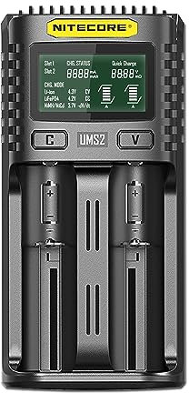 Nitecore Chargeur Universel Intelligent 2 Ports UMS2 Adulte Unisexe, Noir, L: 152 x l: 73 x H:40