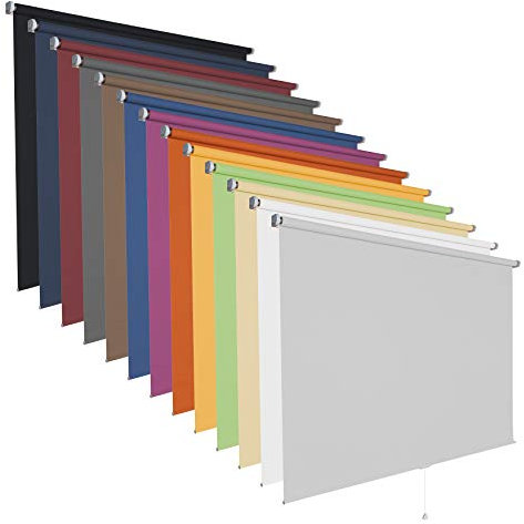 Springrollo Mittelzugrollo Schnapprollo viele Größen und Farben Stoff Rollo Vorhang Blickdicht halbtransparent lichtdurchlässig Fenster Sonnenschutz Sichtschutz Blendschutz (90 x 180 cm, Hellgrau)