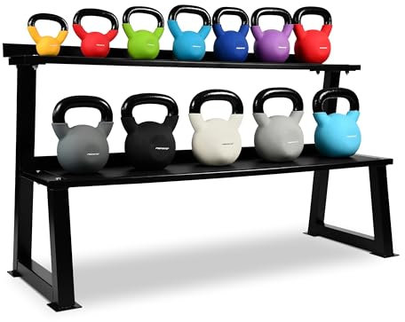 MSPORTS Kettlebell Rack - 2 Ebenen, für 14 Kugelhanteln, Schwarz, Stahl