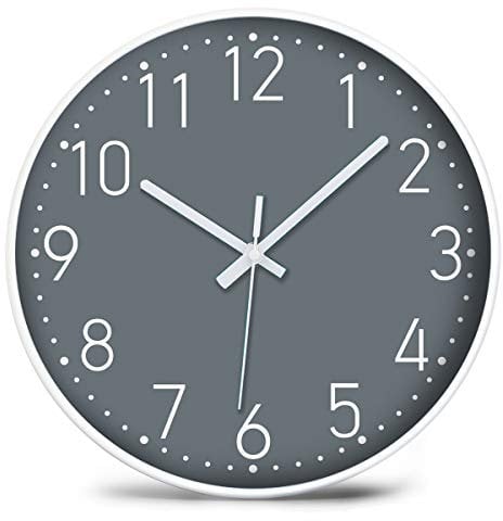 YUNDO Wall Clock Silent & Non Ticking Moder Quartz 12- Battery Operated Digital Quiet Sweep Office/home/school/Kitchen Decor Clocks(Grey)