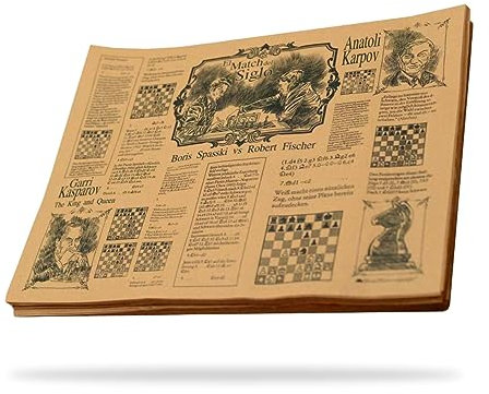 Papel antigrasa para Envolver Alimentos - Pack 500 uds - 30 x 20 cm - Papel de Periódico Kraft marrón - Diseño único de Leyendas de Ajedrez - Ideal para Patatas Fritas - Hostelnovo