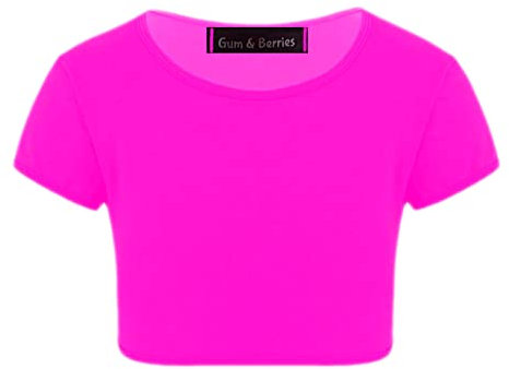 Kids Girls Neon Fluorescent Plain Short Sleeve Crop Tops T-Shirt Tee Top Dance Wear Gymnastic Fancy Dress Colour: Neon Pink - Size: 3-4 Years