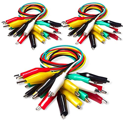Cleqee 30 Stück Krokodilklemmen Elektrische Messleitungen Doppelendige Krokodilklemmen Überbrückungsdrähte für Stromkreisanschluss Elektrische Prüfung 5 Farben