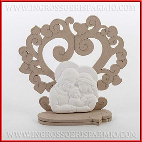 Ingrosso e Risparmio 6 x Quadretti da Tavolo con Sacra Famiglia in Legno e Gesso con Albero della Vita, Oggetti di Natale, Decorazioni Natalizie per la casa