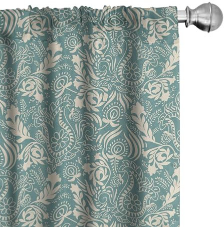 ABAKUHAUS Blumen Vorhänge, Gardinen, Marrakesch Paisley, Fensterbehandlungen für Wohnzimmer Schlafzimmer Dekor, 2 Stück 75 cm b x 245 cm h, Teal und Beige