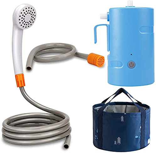 B. TAWD Portable Camping Shower,USB Charging, Built-in 4400mAh,Outdoor Camping Shower Pump+Camping 20L Folding Bucket, self-Priming Pump Draws Water to The showerhead for Camping,Hiking, Beach,Travel