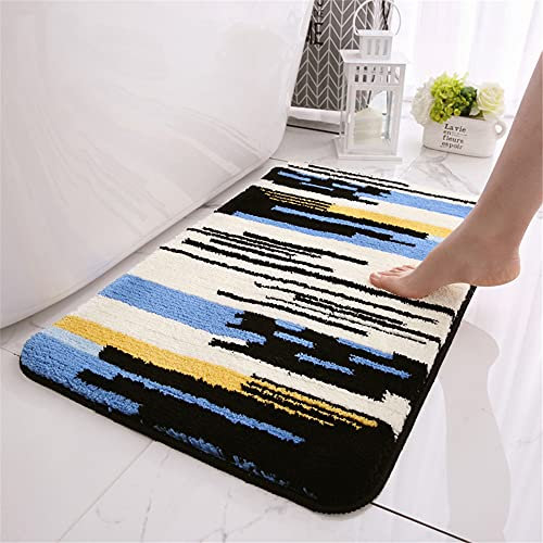 Badezimmermatte Weicher Saugfähig Badezimmerteppich, Treer Mikrofaser Beflockung Badematten Antirutsch Badvorleger Duschteppich Waschbar Badteppich für Badezimmer (Blau,50*80cm)