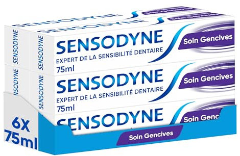 Sensodyne Zahnpasta Zahnfleischpflege, 24 Stunden Sensibilität, schützt empfindliche Zähne und hilft, Zahnfleisch gesund zu halten, 6 x 75 ml