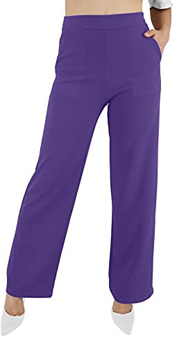 JOPHY & CO. Pantalone Tuta Cabana con Tasche Donna Leggero Comodo a Zampa Larga Elastico in Tessuto (cod. 6503) (Viola, L)