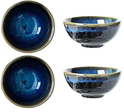 Uziqueif Teetasse aus Keramik, Asiatische Teebecher 4er Set, Japanisch Tee Tasse Set, Traditionelles Design, Tasse für Teetrinken, Geschenk für Teeliebhaber, Ø 6.5 cm, Blau