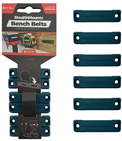 StealthMounts Bench Belt - Universal Werkzeughalter für Werkbänke | Werkzeug-Holster-Set - 6er Pack | Perfekte Werkzeughalterung zur Aufbewahrung von Elektrowerkzeugen, Maßbändern, Gürtelclips | Blau