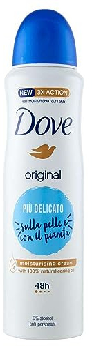 5x Dove Original 48h Deospray Delicare 0% Alkohol Antitranspirant - 5 Lufterfrischer je 150ml