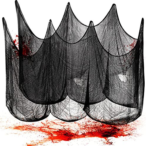 UNOLIGA Halloween Dekorations Schwarzer Stoff, 2,15 x 5 m Halloween Deko Horror Schwarzes Tuch, Gruseliges Halloween Deko Schwarze Gaze, Halloween Netz zum Dekorieren von Outdoor Garten Haus