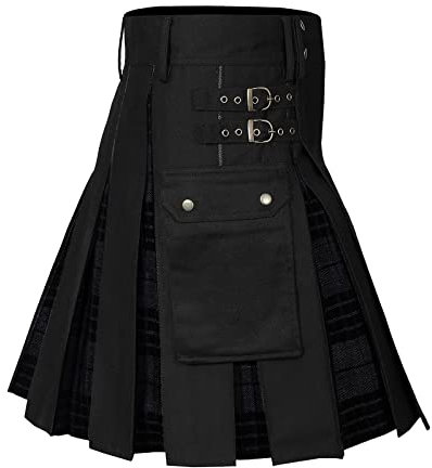 BOOMJIU Schottland Rock Herren Vintage Kilt Gothic Punk Mode Taschenröcke Schottische Kleidung Plaid Faltenrock Neu