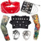 7 Stück Rock Zubehör, 70er 80er Jahre Punker Kostüm Zubehör mit falschen Tattoo Ärmeln Armband und Ringe Schwermetall Disco Rocker Kit für Frauen Männer Erwachsene Halloween Karneval Party