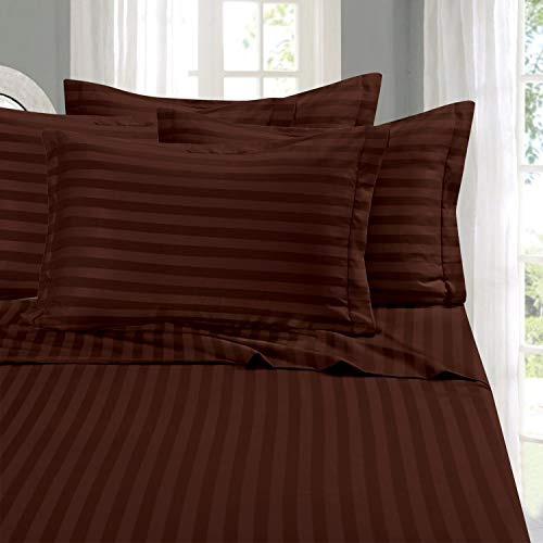 Elegant Comfort Softest and Coziest 4-Piece Sheet Set - 1500 Premium Hotel Quality Microfiber - Luxurious Wrinkle Resistant 4-Piece Damask Stripe Bed Sheet Set, Twin XL, Chocolate Brown