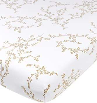 Meyco Baby Branches Spannbettlaken für die Babywiege (Bettlaken aus 100% Jersey-Baumwolle, extra weich, bequem und atmungsaktiv, perfekte Passform durch Rundum-Gummizug, Größe: 40 x 80/90cm), Sand