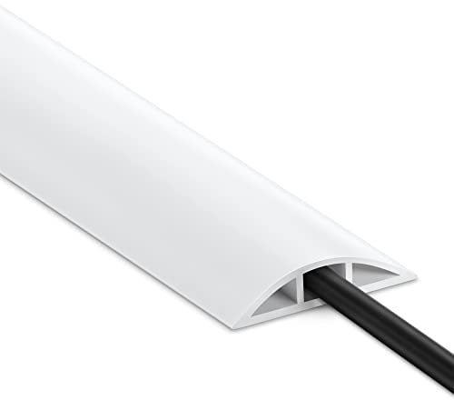 4FT Cord Cover Floor, White Cord Hider Floor, Extension Cable Cover Power Cord Protector Floor, Cable Management Hide Cords on Floor- Soft PVC Wire Covers - Cord Cavity: 0.47 (W) x 0.24 (H)