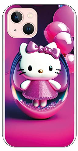 personalaizer Hello Kitty Schutzhülle mit rosa Luftballons, kompatibel mit iPhone 14, aus TPU, transparent, kratzfest, leicht, original und kompatibel mit kabellosem Laden