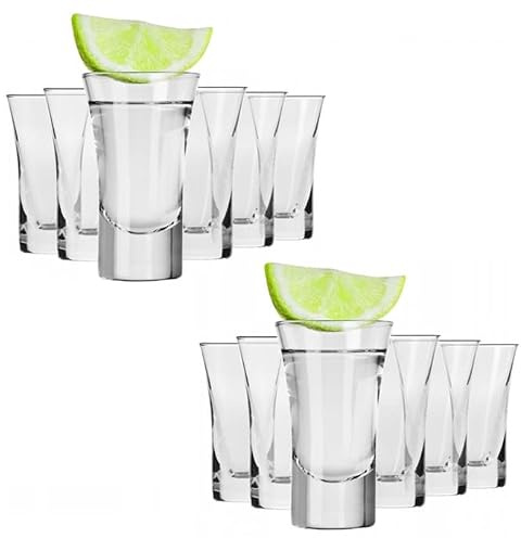 Alcohol Cage Tequilagläser 45 ml - 12 Stück Set - Kleine Gläser mit Schwerem Boden - Alkohol Shots Spülmaschinenfest - 78 x 46 mm
