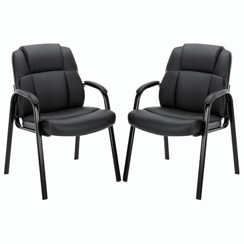 Sweetcrispy Wartezimmerstühle Empfangsstühle Büro Gästestühle 2er Set, Schreibtischstuhl ohne Rollen Chefsessel Bürostuhl PU Leder Konferenzraumstühle Lobby Stühle mit gepolsterten Armlehnen