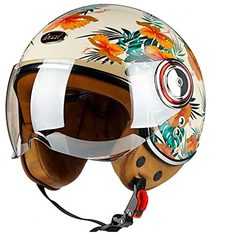 Jethelm Vintage Motorradhelm Roller-Helm Scooter-Helm Moped Mofa-Helm Chopper Retro Vespa Vintage Pilot Biker Helmet · ECE 22.05 Zulassung mit Visier Motorradhelm (Color : 4, Size : 57cm-58cm)