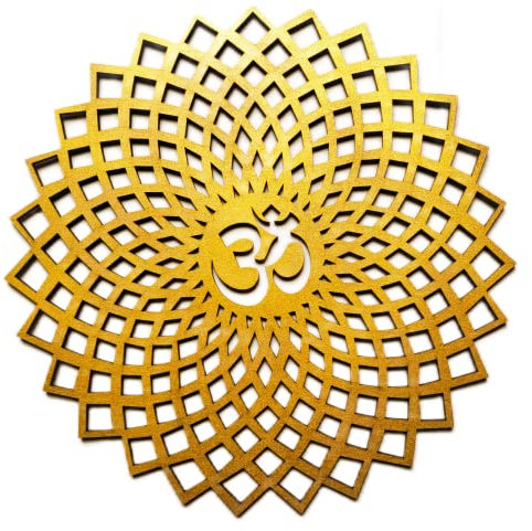 My Dream Carts Golden Om Runde dekorative Wandkunst MDF Holz Om Chakra für Tempel, Wohnzimmer, Schlafzimmer, Büro, Hotel, Heimdekoration, Mandala-Wandbehang für Hausdekoration, 20x20 cm
