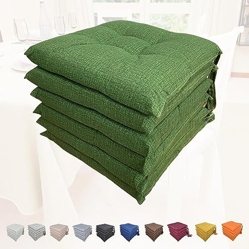 Set mit 6 Stuhlkissen mit 4 bequemen Sitzbändern, hergestellt in Italien, aus Baumwolle, gepolstert und 6 cm dick, Cushions, Seat Cushions (dunkelgrün)