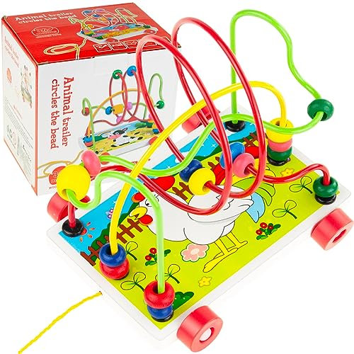 Martom® Großes Motorikschleife Labyrinth mit Mula-Ringen Perlen, Labyrinth, Kinderspielzeug, Holz, Bildungskreis, Perlen, Labyrinth, leuchtende Farben, Montessori Spielzeug, pädagogische Wissenschaft