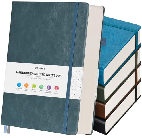 Bullet Dotted Journal Notizbuch, 312 nummerierte Seiten, Punktraster, Notizbücher, Bulk, 100 g/m², kein Verlaufen, Hardcover, Leder-Tagebuch, Notizbuch-Set für Damen und Herren, Schule, Büro, A5,
