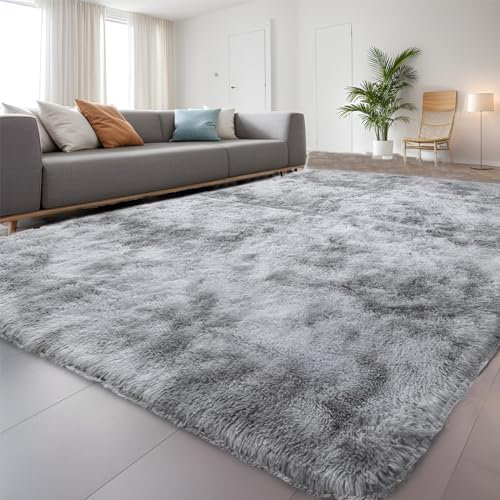 QUINZI Weiche Teppich 180x270 Hochflorteppiche Moderne Flauschige Teppich Schlafzimmer Wohnzimmer Kinderzimmer Zottelteppiche rutschfeste teppiche(Hellgrau)