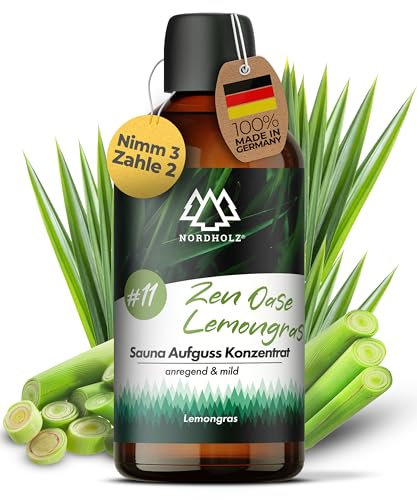 NORDHOLZ® Saunaaufguss [54 Sorten 15ml, 100ml, 250ml] - Sauna Aufgussmittel für intensive & erholsame - Sauna Zubehör (#11 Zen-oase Lemongras, 100ml)