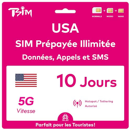 USA SIM-Karte 10 Tage. T-Mobile-Netz mit unbegrenztem Highspeed-Datenvolumen in 5G/4G/LTE | Unbegrenzte Anrufe und SMS innerhalb der USA (einschließlich Hawaii). 5G SIM-Karte!