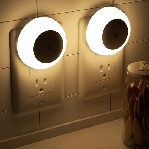 fesnne - Veilleuse, veilleuse, prise murale, capteur de crépuscule à l'aube, lumière de nuit LED blanc chaud, 0,5 W, lot de 2 veilleuses pour adultes, chambre, salle de bain, couloir,