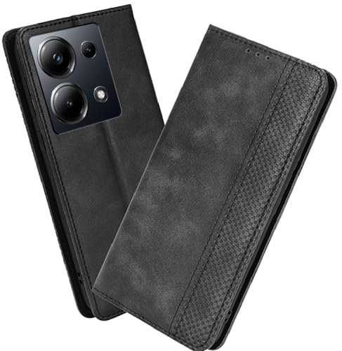 XINNI Housse pour Telephone Xiaomi Poco M6 Pro 4G Etui, PU/TPU Retourner Cuir Coque Magnétique Portefeuille, Noir