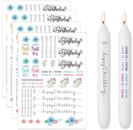 4 Stück Kerzentattoos Geburtstag, Kerzensticker, Wasserschiebefolie, Kerzen Tattoo Geburtstag, Kerzen Tattoos, Tattoo Folie Kerzen, für Gestaltung von Kerzen und Keramik, Kerzentattoo, DIY C